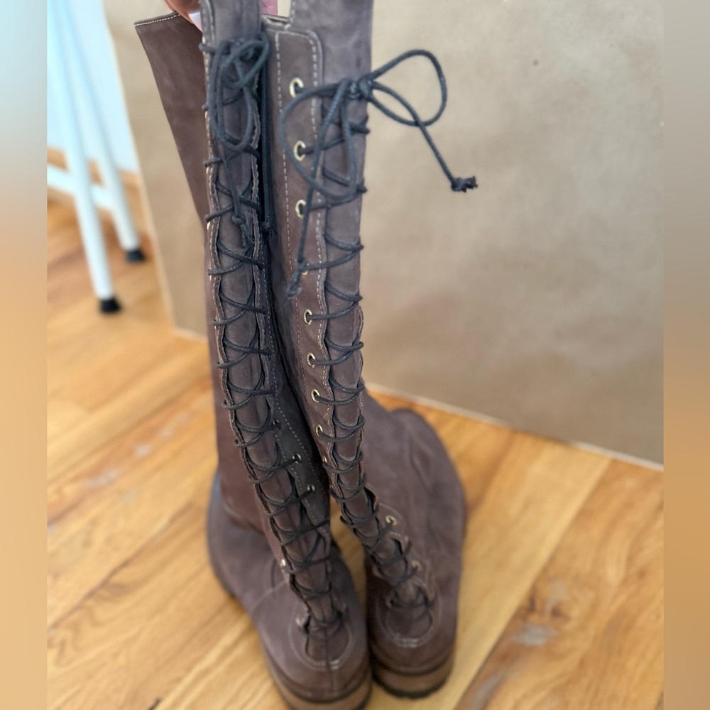 Made in Italy - Brown Lace-Up Knee-High Boots - Picture 3 of 4